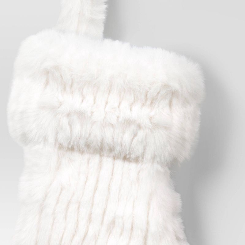 slide 3 of 3, 8.5" Christmas Striped Faux Fur Mini Stocking White - Wondershop™, 1 ct