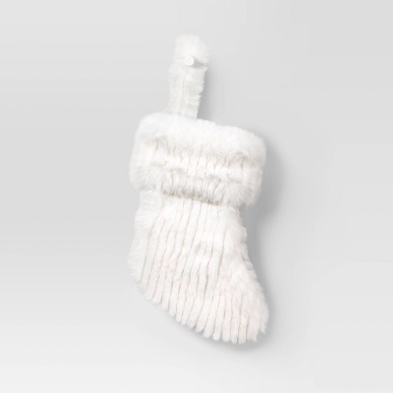 slide 1 of 3, 8.5" Christmas Striped Faux Fur Mini Stocking White - Wondershop™, 1 ct