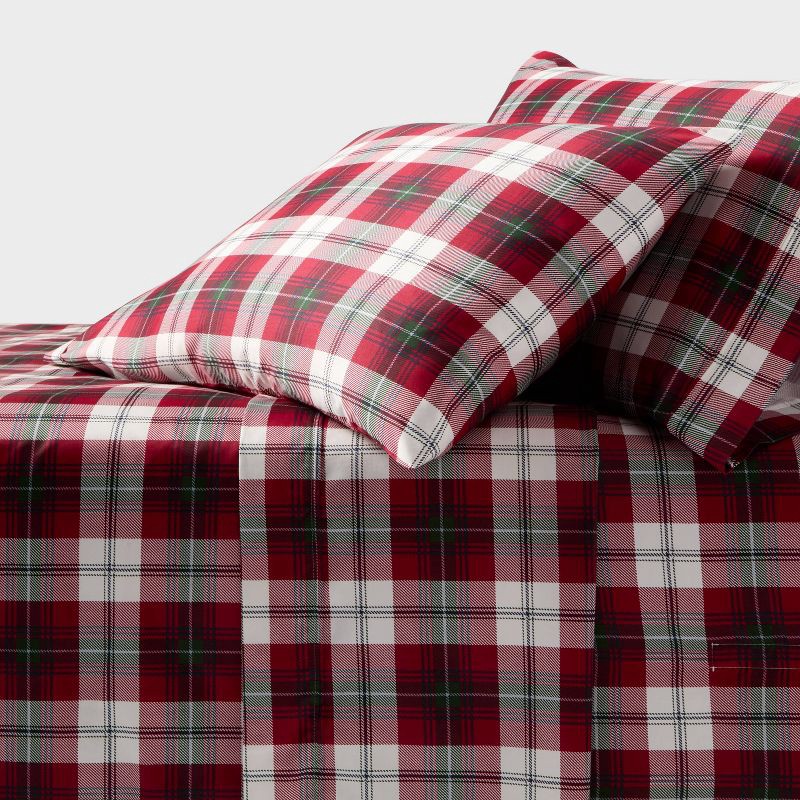 slide 1 of 3, King 400 Thread Count Christmas Holiday Performance Sheet Set Red Plaid - Threshold™, 1 ct