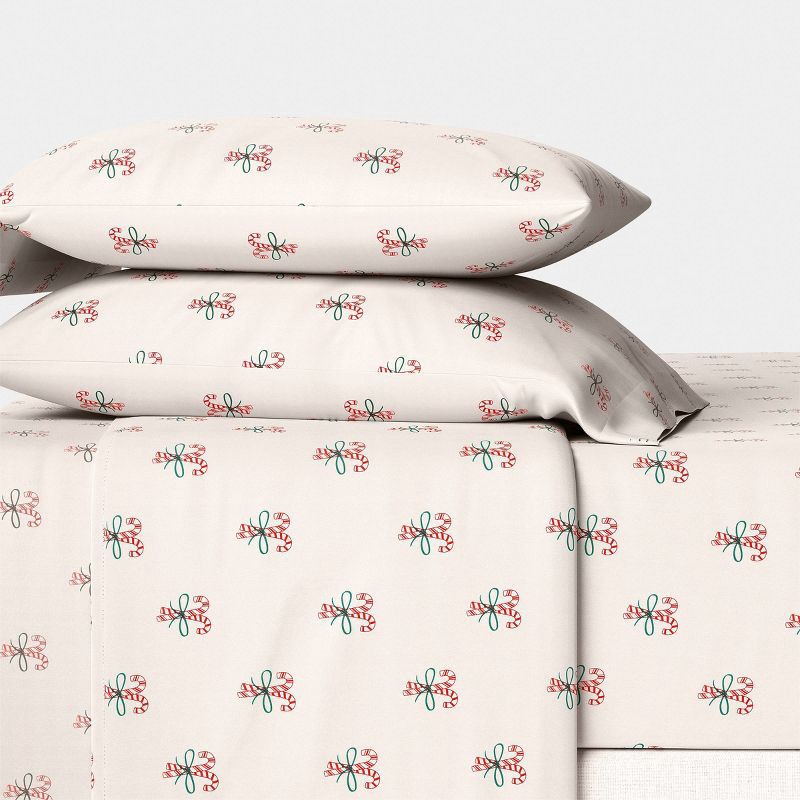 slide 2 of 4, Queen Christmas Holiday Cotton Sateen Sheet Set Candy Canes - Wondershop™, 1 ct