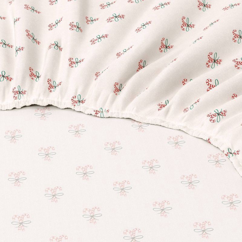 slide 4 of 4, Queen Christmas Holiday Cotton Sateen Sheet Set Candy Canes - Wondershop™, 1 ct