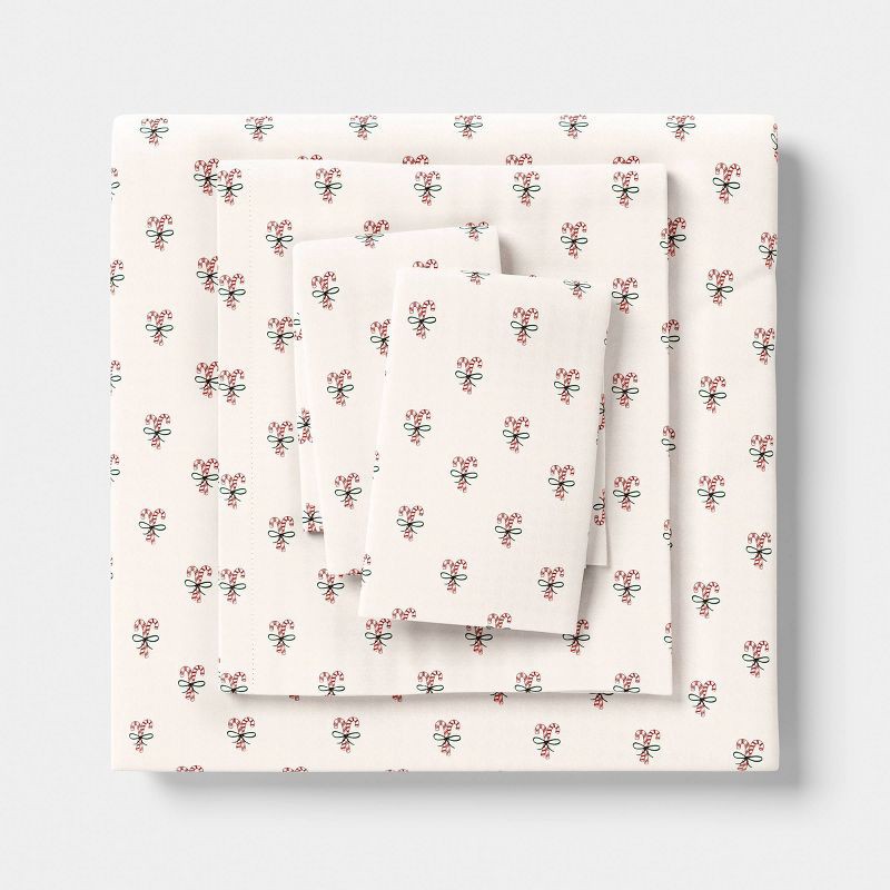 slide 1 of 4, Queen Christmas Holiday Cotton Sateen Sheet Set Candy Canes - Wondershop™, 1 ct