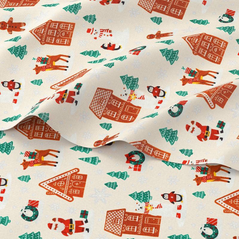 slide 3 of 4, Queen Christmas Flannel Sheet Set Gingerbread Scene - Wondershop™, 1 ct