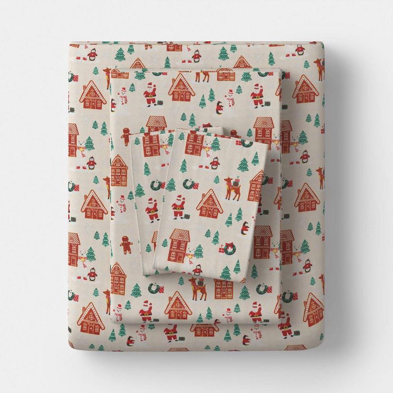 slide 1 of 2, King Christmas Cotton Sateen Sheet Set Gingerbread Scene - Wondershop™, 1 ct