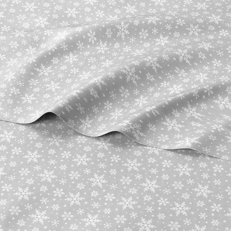 slide 2 of 2, King Christmas Cotton Sateen Sheet Set Gray Snowflake - Wondershop™, 1 ct