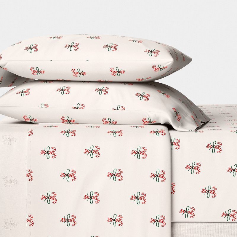 slide 2 of 4, Queen Christmas Holiday Flannel Sheet Set Candy Canes - Wondershop™, 1 ct