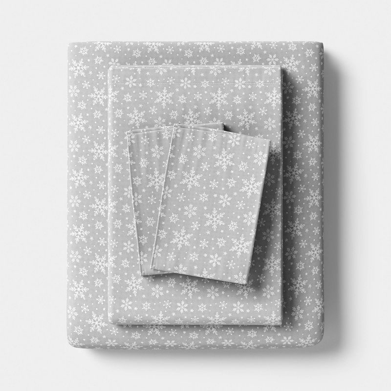 slide 1 of 2, Twin/Twin Extra Long Christmas Cotton Sateen Sheet Set Gray Snowflake - Wondershop™, 1 ct