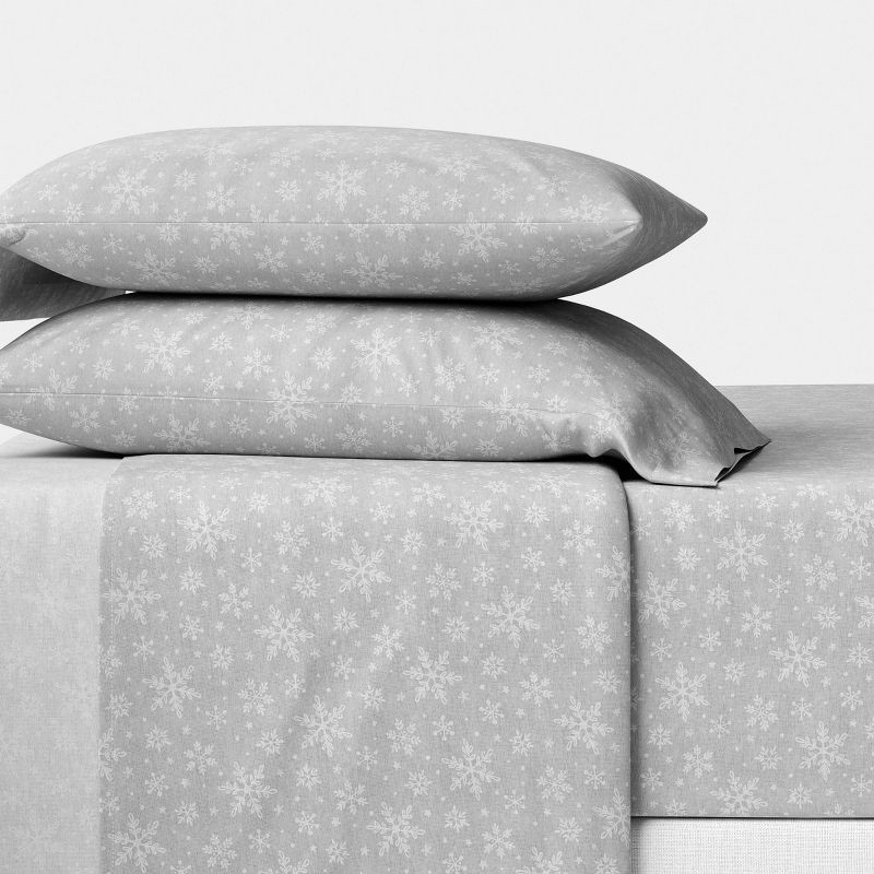 slide 2 of 4, Queen Christmas Flannel Sheet Set Gray Snowflake - Wondershop™, 1 ct