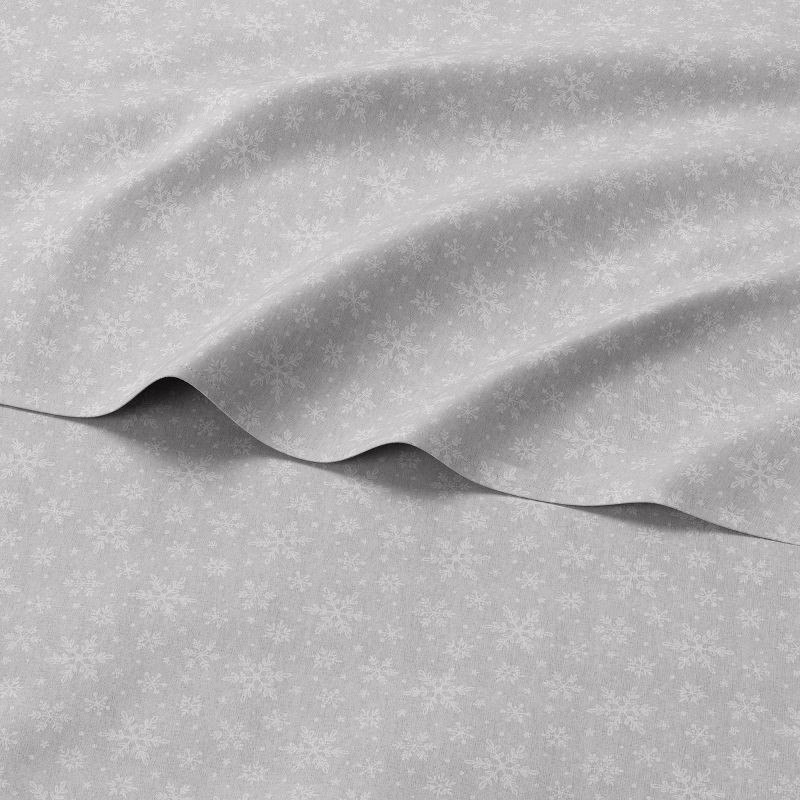 slide 3 of 4, Queen Christmas Flannel Sheet Set Gray Snowflake - Wondershop™, 1 ct