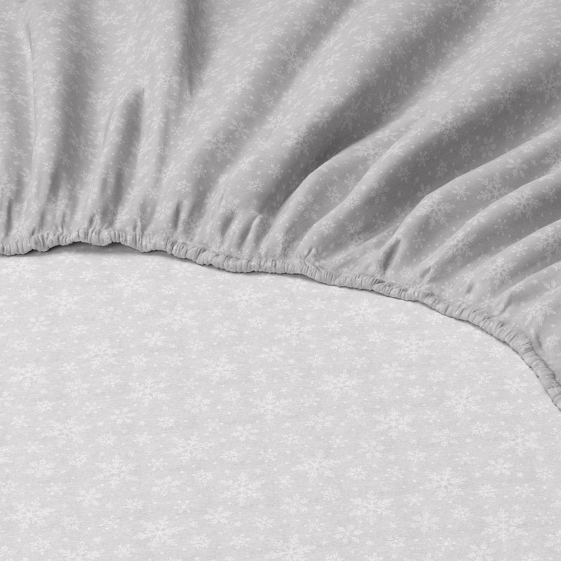 slide 4 of 4, Queen Christmas Flannel Sheet Set Gray Snowflake - Wondershop™, 1 ct