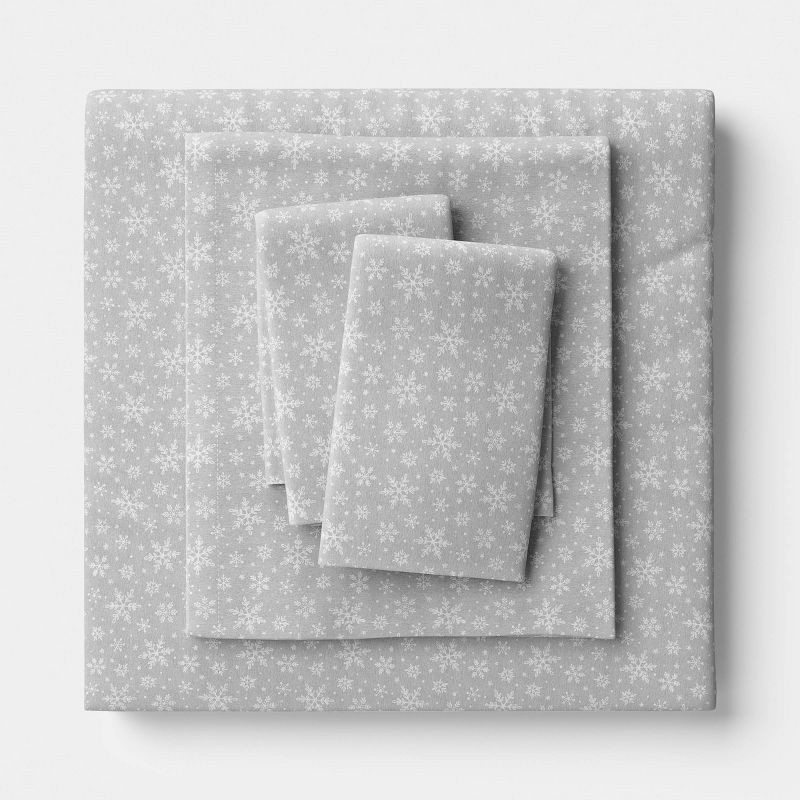 slide 1 of 4, Queen Christmas Flannel Sheet Set Gray Snowflake - Wondershop™, 1 ct