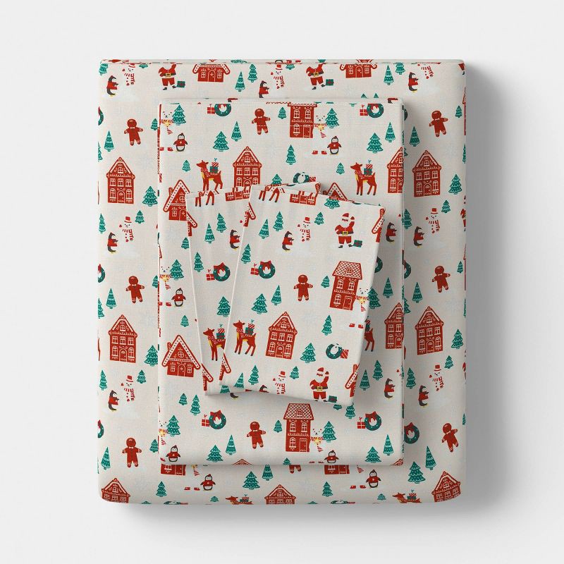 slide 1 of 2, Twin Christmas Flannel Sheet Set Gingerbread Scene - Wondershop™, 1 ct