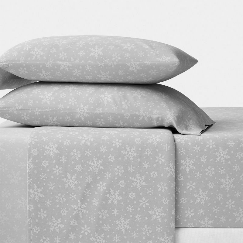 slide 2 of 4, Queen Christmas Cotton Sateen Sheet Set Gray Snowflake - Wondershop™, 1 ct
