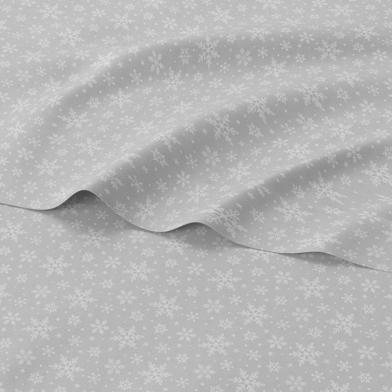 slide 3 of 4, Queen Christmas Cotton Sateen Sheet Set Gray Snowflake - Wondershop™, 1 ct