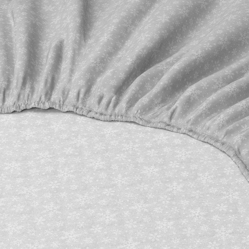 slide 4 of 4, Queen Christmas Cotton Sateen Sheet Set Gray Snowflake - Wondershop™, 1 ct