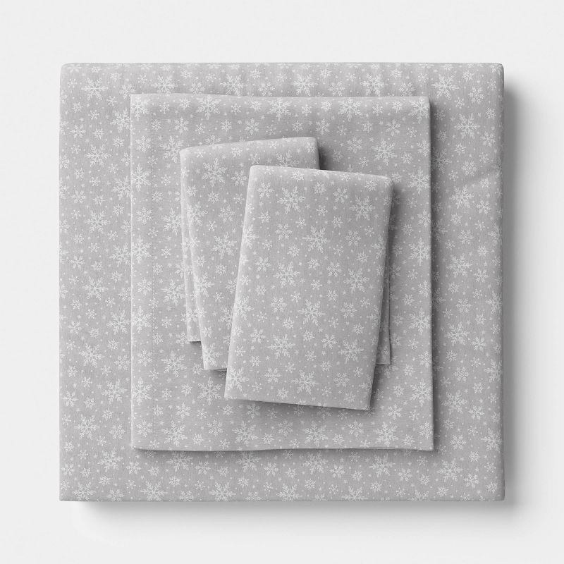 slide 1 of 4, Queen Christmas Cotton Sateen Sheet Set Gray Snowflake - Wondershop™, 1 ct