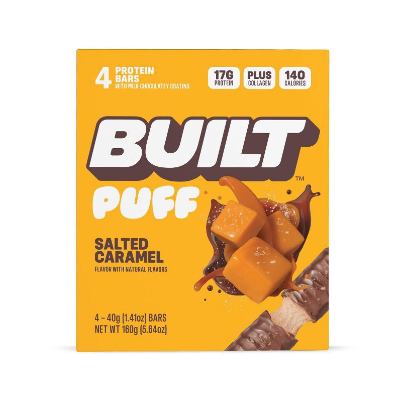 slide 1 of 7, Built Bar Salted Caramel Puff Protein Bars - 17g Protein - 5.64oz/4ct, 17 gram, 5.64 oz, 4 ct