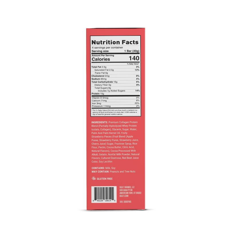 slide 2 of 5, Built Bar Strawberries 'N Cream Puff Protein Bars - 15g Protein - 4ct, 15 gram, 4 ct