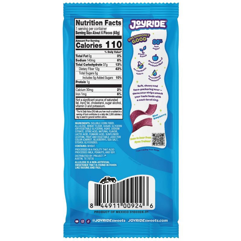 slide 2 of 4, JOYRIDE Sour Blue Raspberry Strips - 1.7oz, 1.7 oz