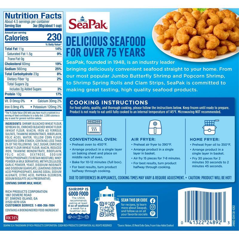 slide 2 of 6, Sea Pak Frozen Popcorn Shrimp - 14oz, 14 oz