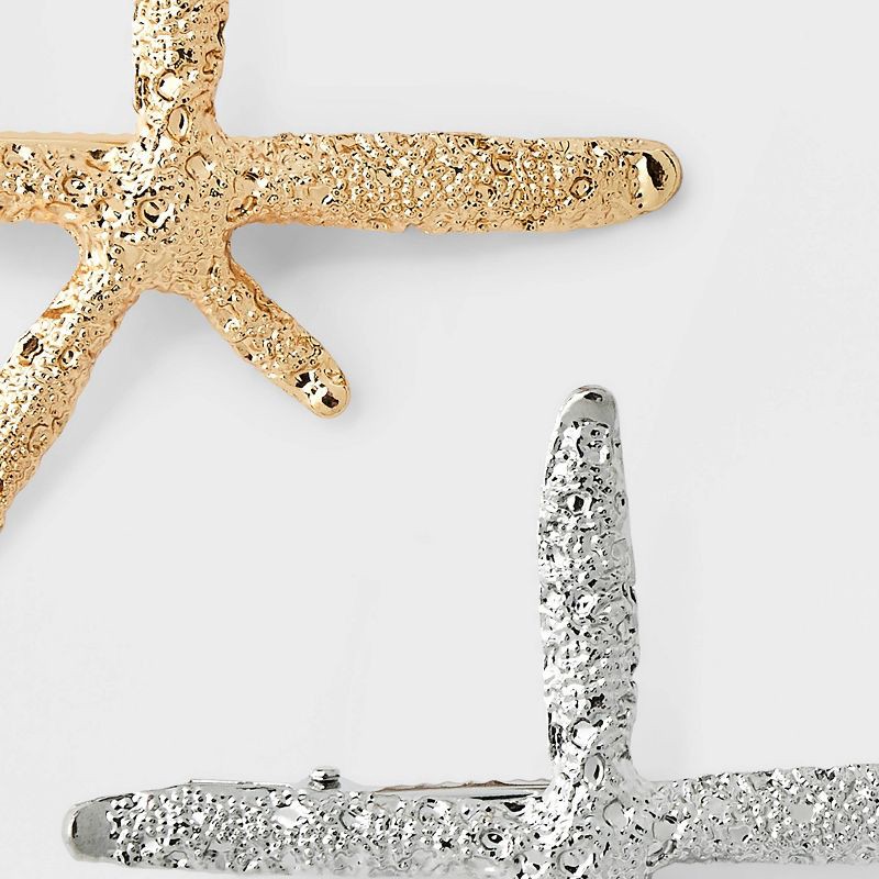 slide 4 of 4, Metal Textured Starfish Hair Clip Set 2pc - A New Day™ Gold/Silver, 2 ct