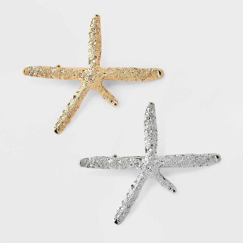 slide 1 of 4, Metal Textured Starfish Hair Clip Set 2pc - A New Day™ Gold/Silver, 2 ct
