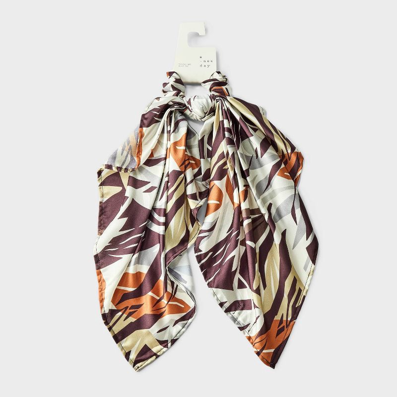 slide 2 of 3, Floral Abstract Satin Bow Hair Twister with Tails - A New Day™ Brown, 1 ct