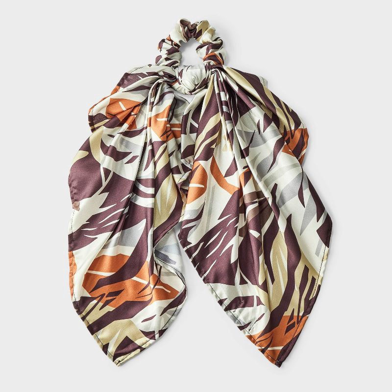 slide 1 of 3, Floral Abstract Satin Bow Hair Twister with Tails - A New Day™ Brown, 1 ct