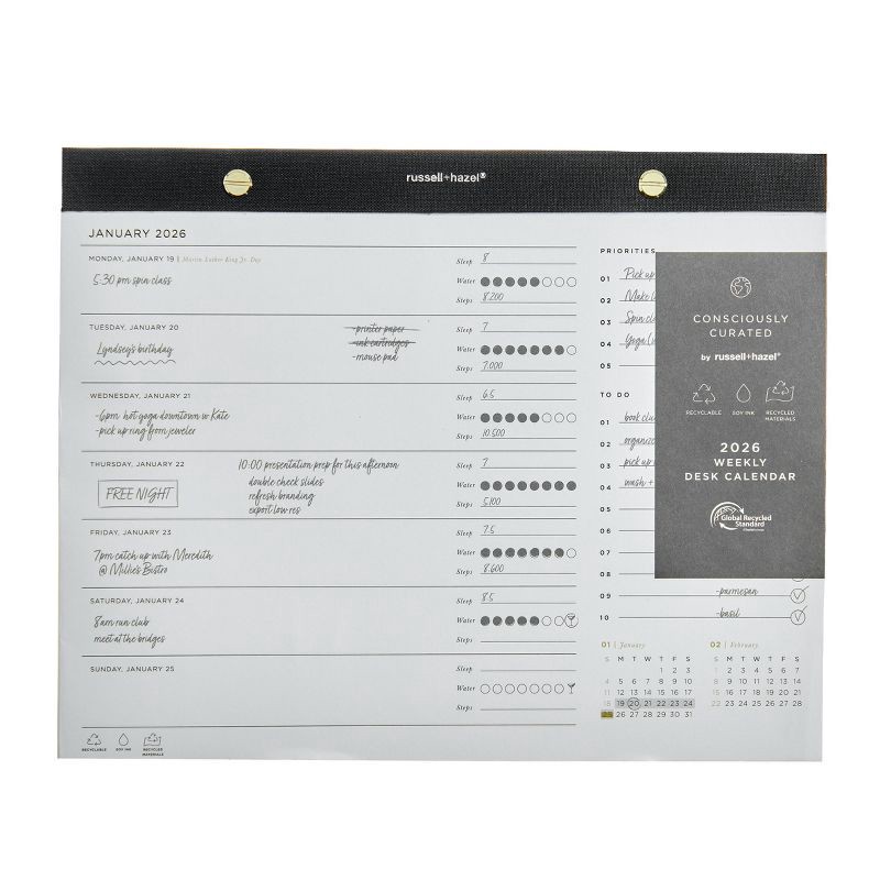 slide 1 of 4, russell+hazel 8"x10" 2025-2026 Consciously Curated Desk Calendar Ivory, 1 ct