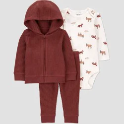 Carter's Just One You® Baby Boys' 3pc Thermal Wilderness Animals Sweatshirt & Pants Set - Brown 18M