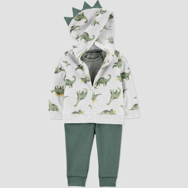 slide 5 of 5, Carter's Just One You® Baby Boys' 3pc Fleece Dinosaur Sweatshirt, Long Sleeve Bodysuit & Pants Set - Green 6M, 3 ct