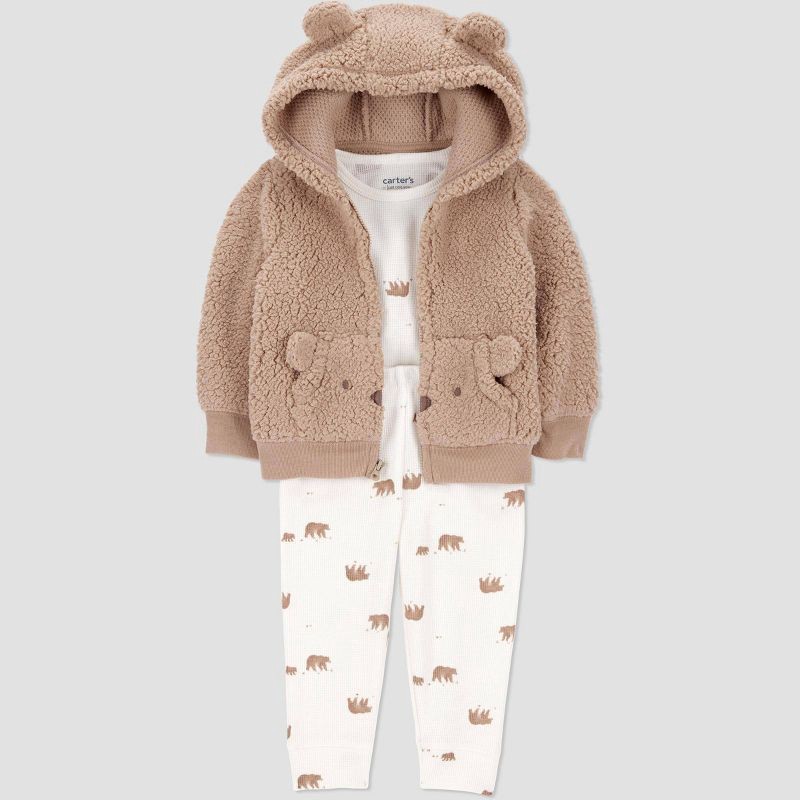 slide 2 of 5, Carter's Just One You® Baby Boys' 3pc Thermal Bear Sweatshirt & Pants Set - Brown Newborn, 3 ct