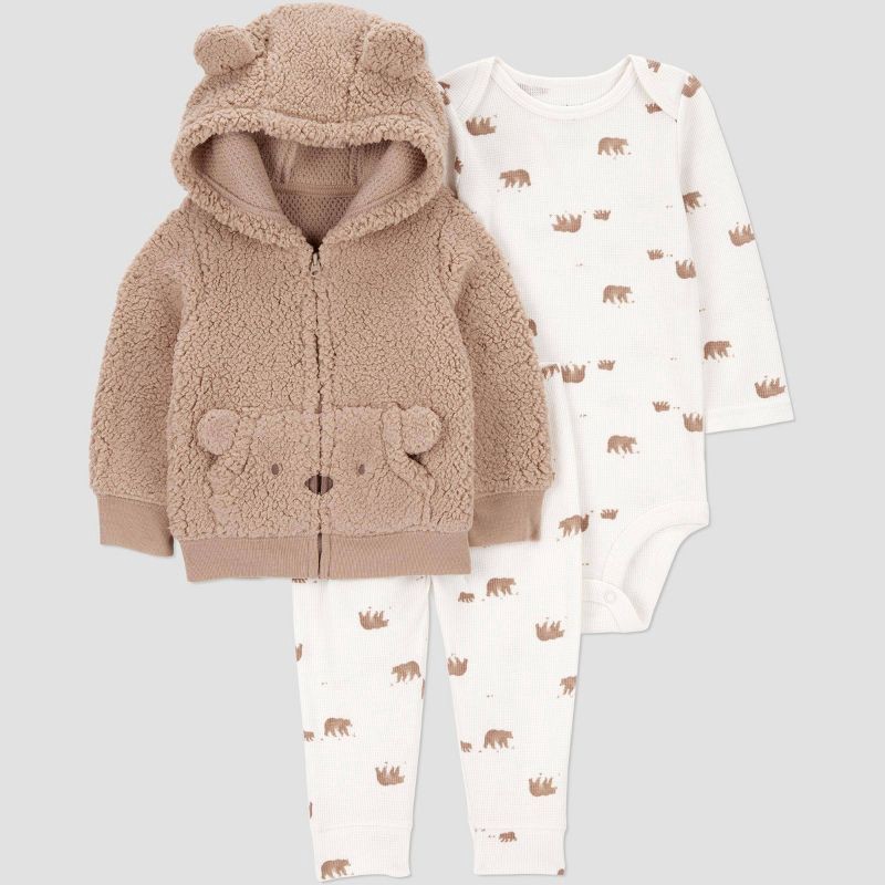 slide 1 of 5, Carter's Just One You® Baby Boys' 3pc Thermal Bear Sweatshirt & Pants Set - Brown Newborn, 3 ct