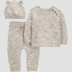 Carter's Just One You® Baby 3pc Marled Sweater Top & Pants Set - Brown 3M