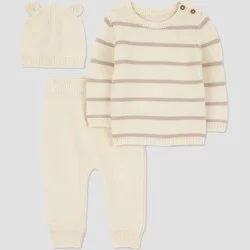 Carter's Just One You® Baby 3pc Striped Bear Sweater Top & Pants Set - Cream 12M