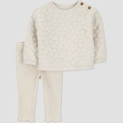 Carter's Just One You® Baby Girls' 2pc Quilted Floral Top & Pants Set - Cream 9M