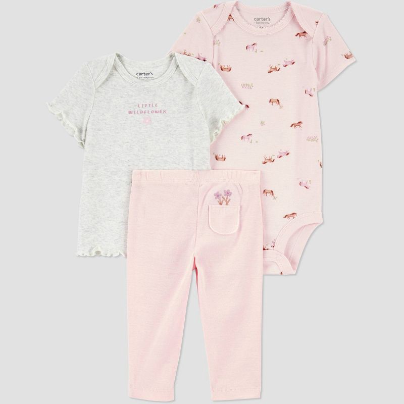 slide 1 of 5, Carter's Just One You® Baby Girls' 3pc Farm Horse Bodysuit Set - Pink Newborn, 3 ct