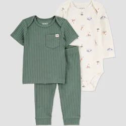 Carter's Just One You® Baby Boys' 3pc Woodland Scene Bodysuit Set - Green 3M