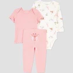 Carter's Just One You® Baby Girls' 3pc Striped Giraffe Bodysuit Set - Pink 18M