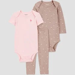 Carter's Just One You® Baby Girls' 3pc Floral Bodysuit Set - Brown 6M