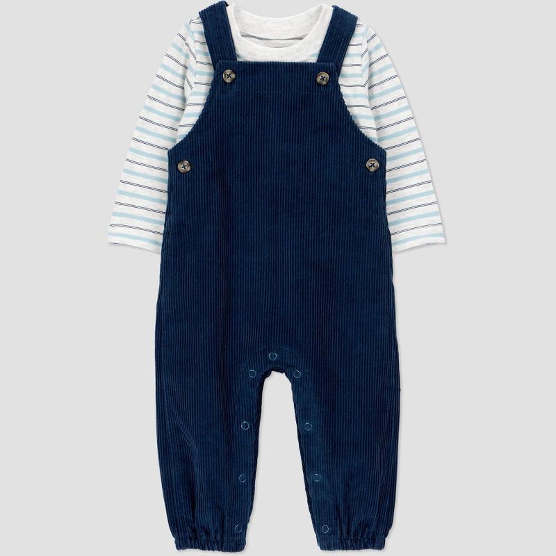 slide 2 of 7, Carter's Just One You® Baby Boys' 2pc Striped Long Sleeve T-Shirt and Overalls Set - Blue 3M, 2 ct