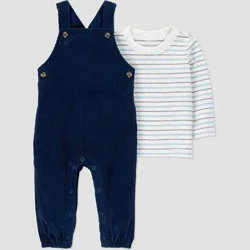 Carter's Just One You® Baby Boys' 2pc Striped Long Sleeve T-Shirt and Overalls Set - Blue 3M