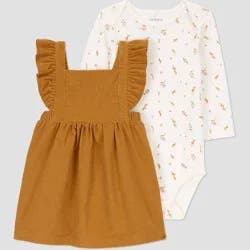 Carter's Just One You® Baby Girls' 2pc Floral Ruffle Jumper Set - Brown 18M