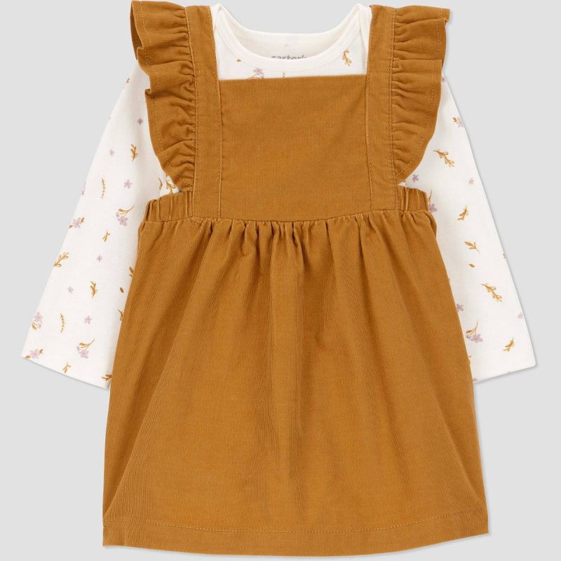 slide 2 of 6, Carter's Just One You® Baby Girls' 2pc Floral Ruffle Jumper Set - Brown 9M, 2 ct