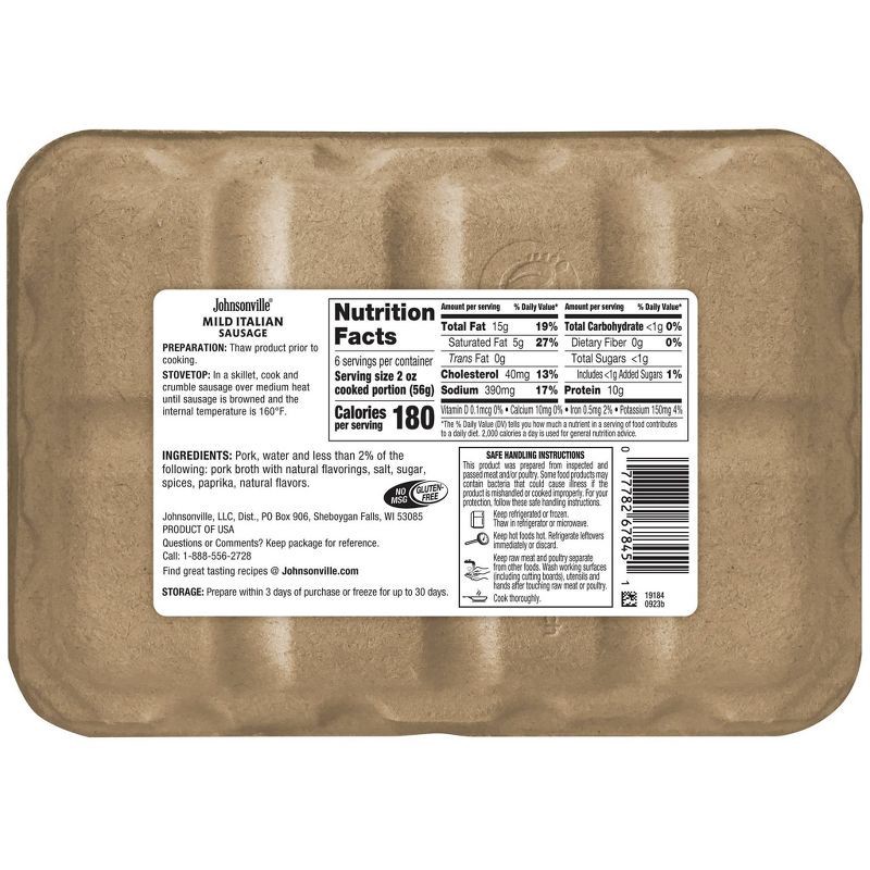 slide 2 of 2, Johnsonville Mild Italian Ground Sausage - 16oz, 16 oz
