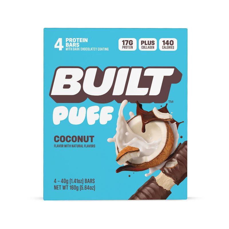 slide 1 of 8, Built Bar Built Puff Coconut Whey Protein Bars - 17g Protein - 4ct, 17 gram, 4 ct