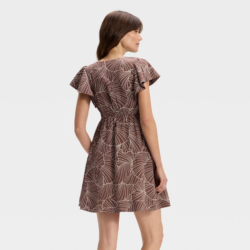 slide 2 of 3, Women's Short Flutter Sleeve Mini A-Line Dress - A New Day™ Brown Shell L, 1 ct