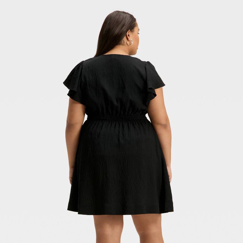 slide 2 of 3, Women's Short Flutter Sleeve Mini A-Line Dress - A New Day™ Black XXL, 1 ct