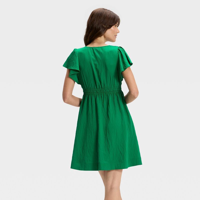 slide 2 of 3, Women's Short Flutter Sleeve Mini A-Line Dress - A New Day™ Dark Green XL, 1 ct