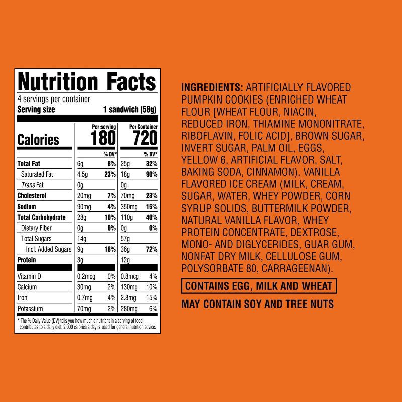 slide 4 of 4, Pumpkin Jack o' Lantern Ice Cream Sandwiches - 13.52oz/4ct - Favorite Day™, 13.52 oz, 4 ct